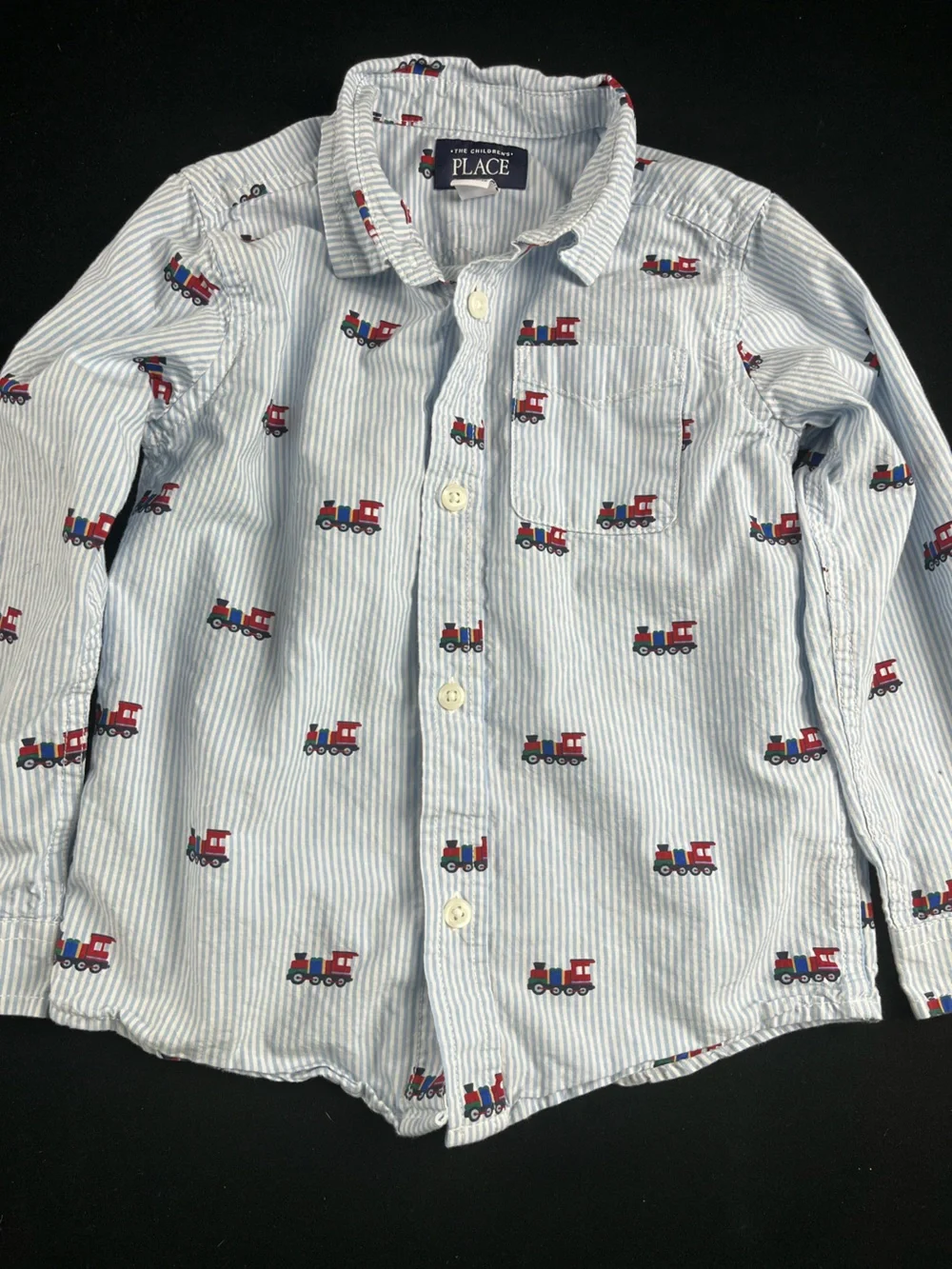 The Children's Place Light Blue & White Stripe Train Button-Down Shirt